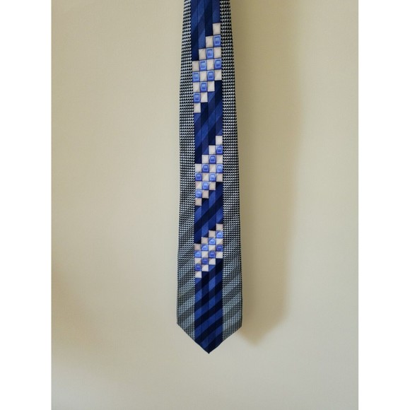Salvatore Pellegrino Italy Mens Handmade Silk Tie Blue Gray Geometric Pattern - Picture 2 of 5